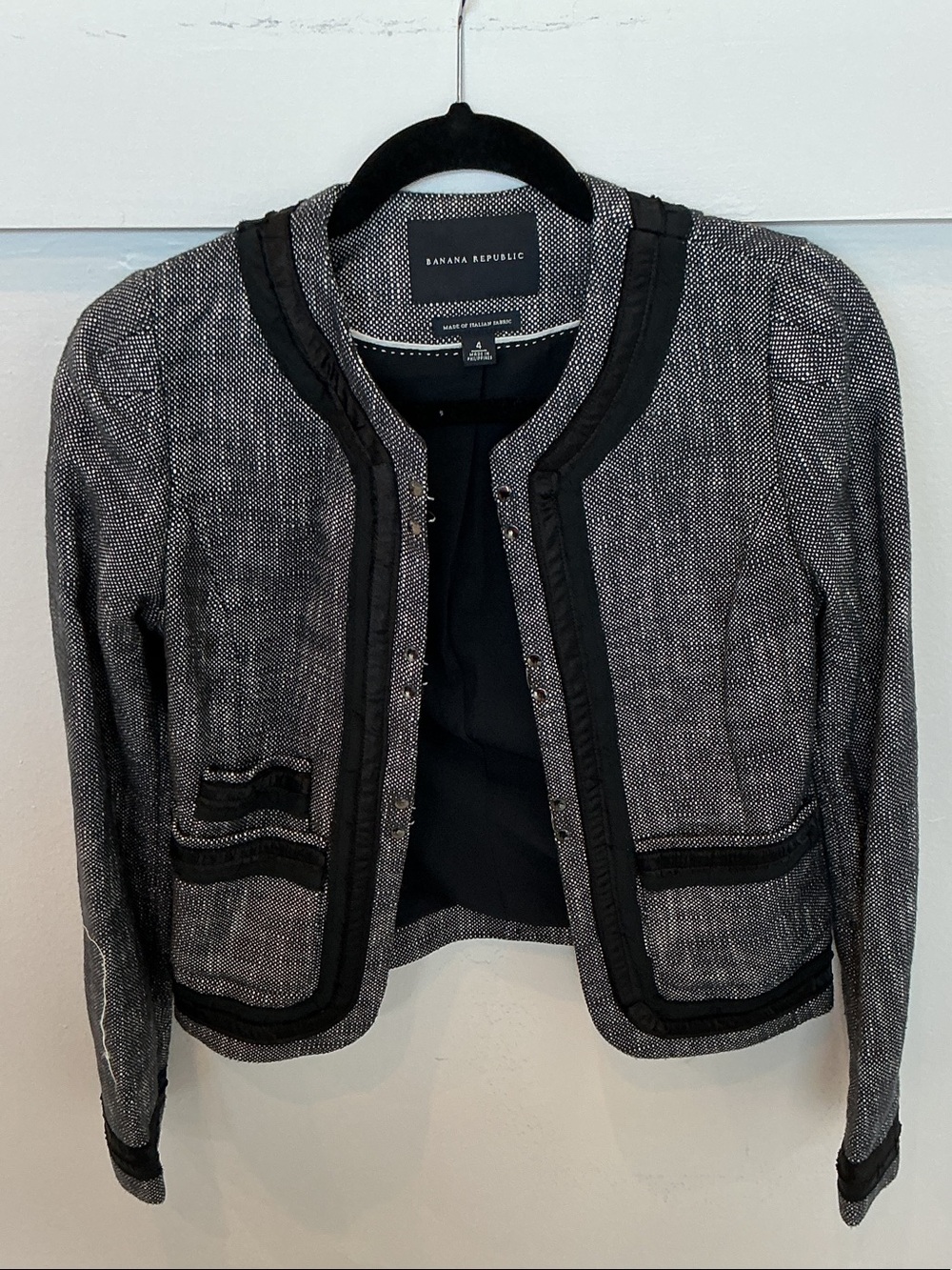 Banana Republic Black & White Tweed Collarless Blazer